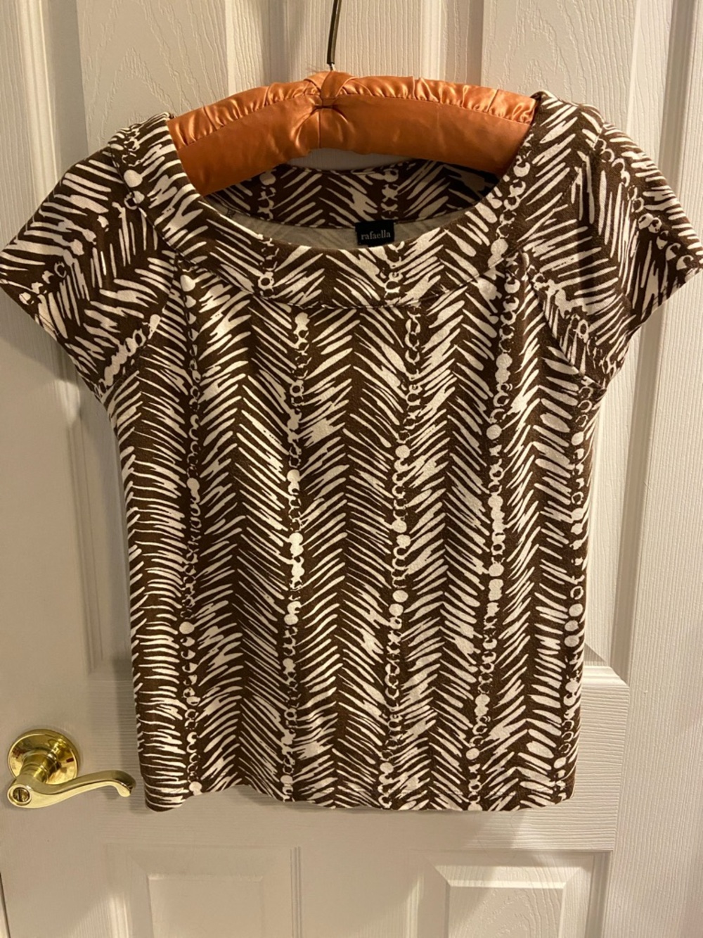 Rafaella Brown and White Abstract Short-Sleeve Tee EUC